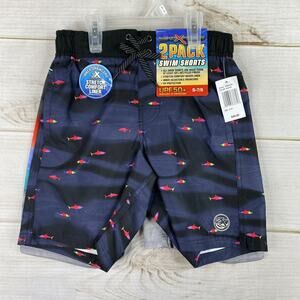 Lot of 2 ZeroXposur Boys S 7-8 Swim Trunks Surf Board Shorts UPF 50 Sharks NWT
